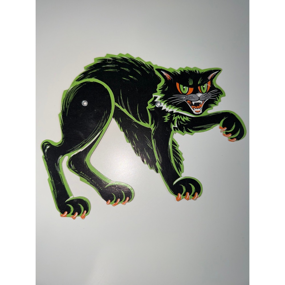 VTG Beistle Halloween Black Cat Jointed Die Cut Black Retro Wall Decor 11 x 6